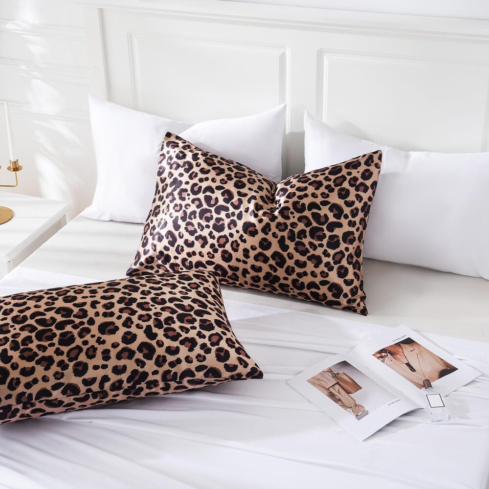 MR&HM Satin Pillowcase Silk Satin Pillowcase 2 Pack, Queen 20x30 Brown Leopard) - Picture 2 of 4